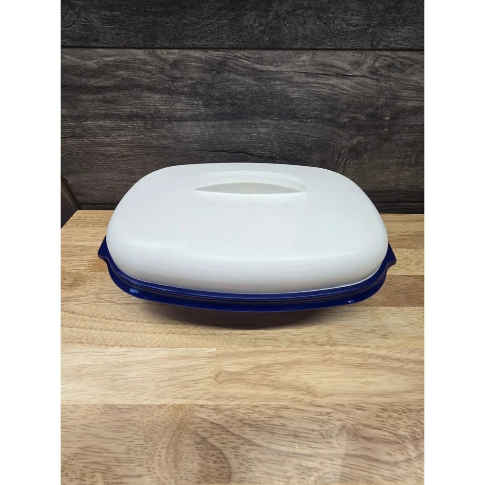 Tupperware Microwave Steamer Set Blue White 3 Piece 1273-3 Reheat Steam Veggie